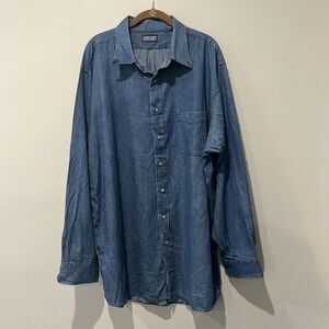 Vintage Lands End Shirt Mens 18.5 36 Tall XXL Blue Denim 100% Cotton Long Sleeve
